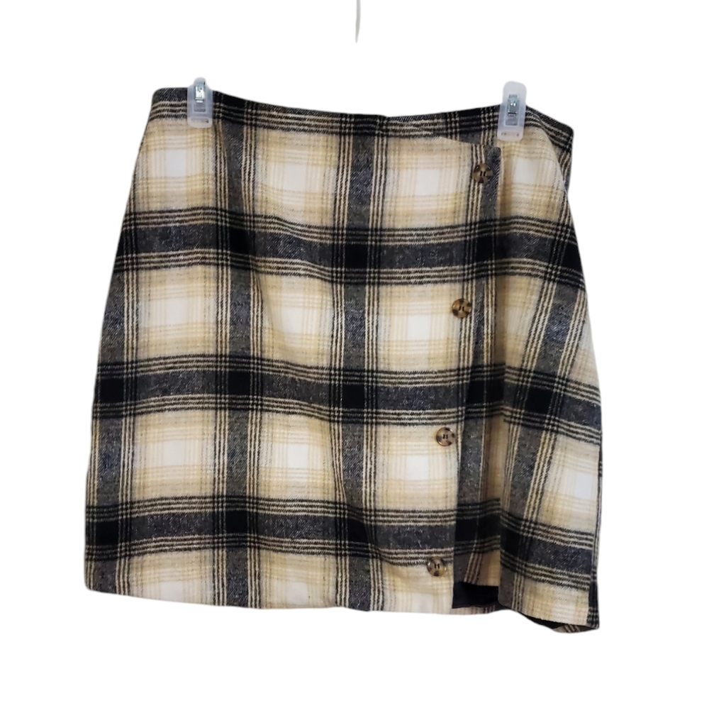 Earthbound Trading Plaid Faux Button Front Lined Mini Skirt Sz XXL~ Pre-Owned
